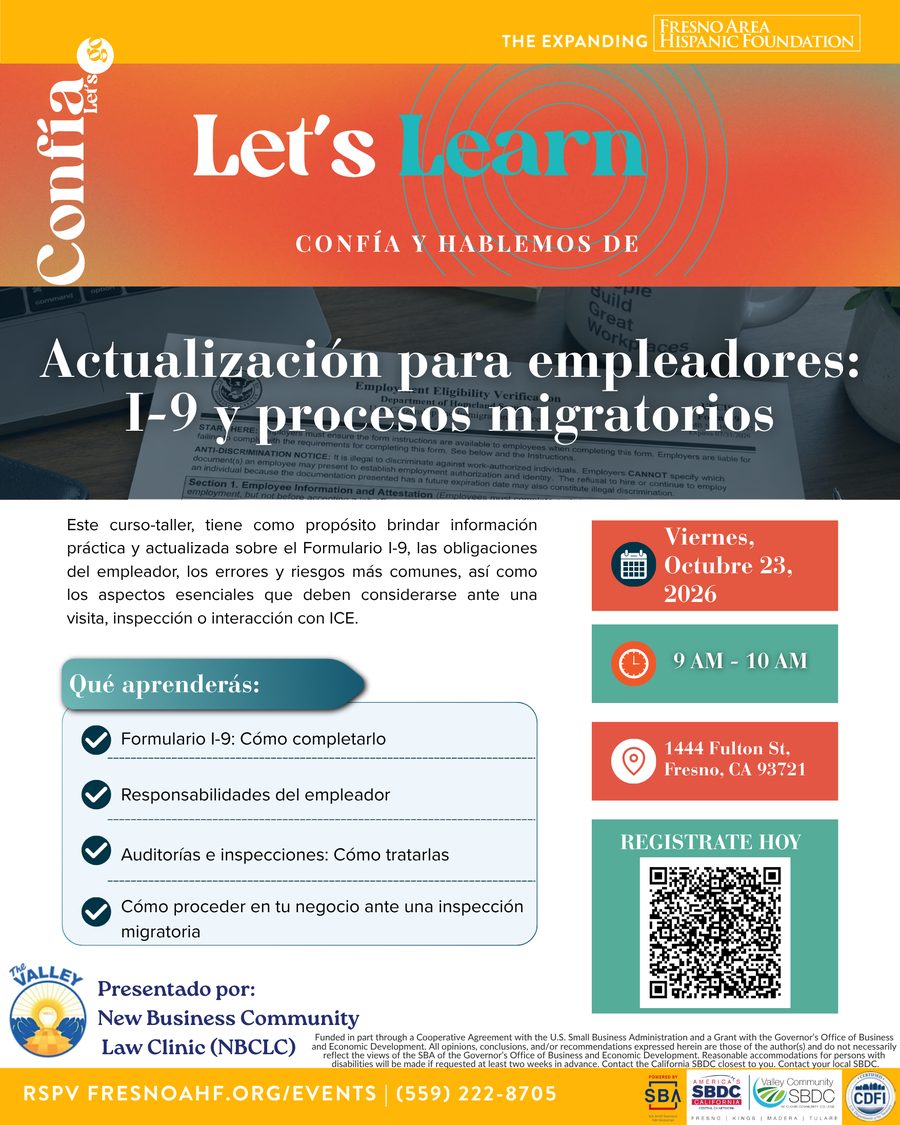 Flyer for I-9 Employer Update Workshop