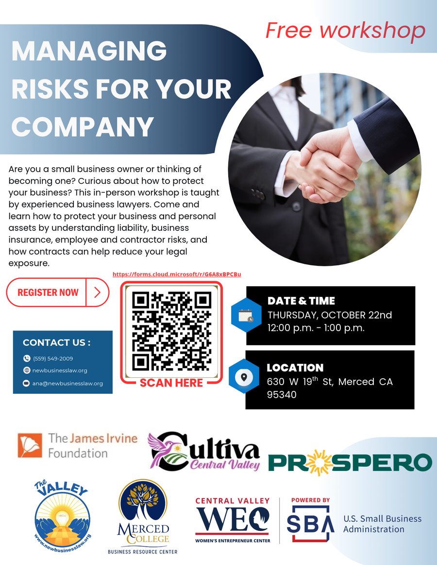 English flyer for Managing Risks for Businesses Workshop